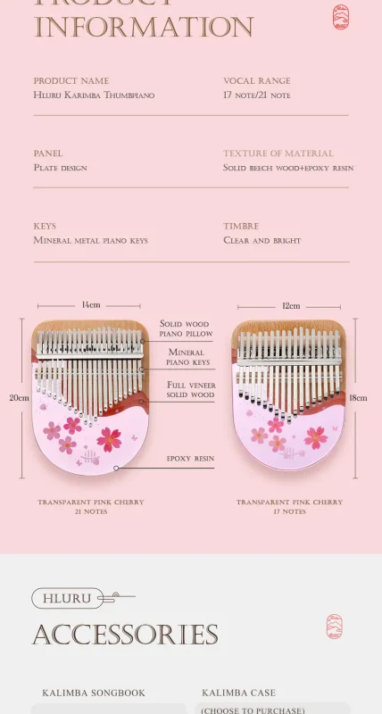 Hluru-17-Key-Solid-Body-Resin-Kalimba-Sakura-Pink_2