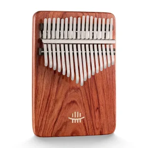 Front-facing Hluru 17 key solid body kalimba made from Zambian Padauk wood